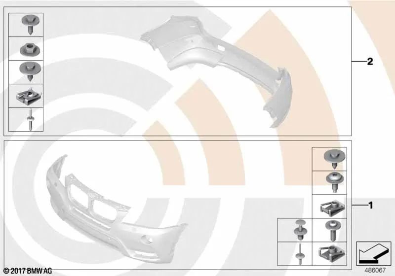 Conjunto de piezas de montaje del parachoques delantero para BMW X3 F25 (OEM 51112457469). Original BMW