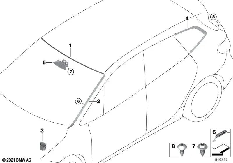 Cubierta superior del parabrisas para BMW Serie 2 U06 (OEM 51318491993). Original BMW.