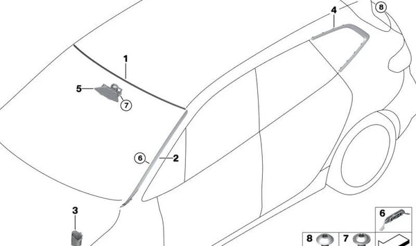 Listón recogeaguas derecho para BMW U06 (OEM 51318492278). Original BMW