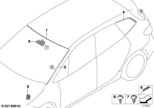 Moldura ventanilla lateral trasera izquierda para BMW Serie 2 U06 (OEM 51378496263). Original BMW.