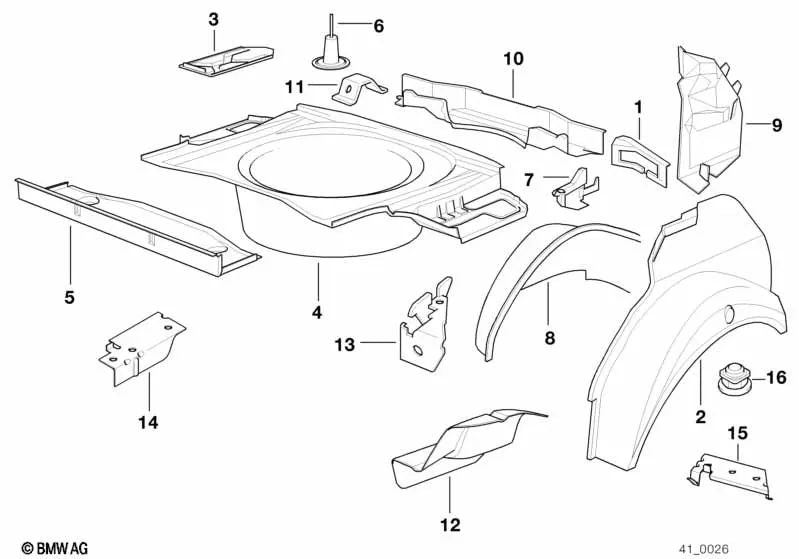 Radhaus exterior trasero izquierdo para BMW E31 (OEM 41148108479). Original BMW