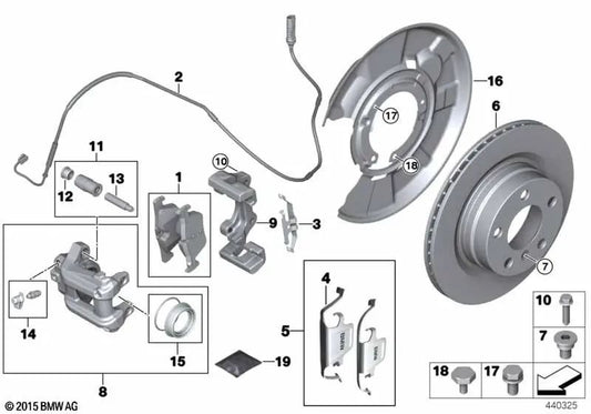 Soporte de freno para BMW Serie 3 F30, F31, F34, F35, Serie 4 F32, F33, F36 (OEM 34216865641). Original BMW.