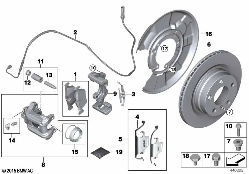 Asbestos-free brake pad set for BMW 2 Series F22N, F23N, 3 Series F34N (OEM 34206873094). Original BMW