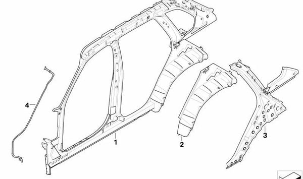 Refuerzo pilar C inferior izquierdo para BMW X5 E70 (OEM 41117174357). Original BMW