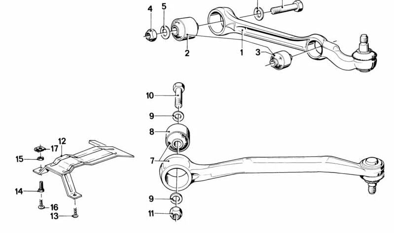 Silentblock de brazo de suspensión OEM 31121127385 para BMW E23. Original BMW.