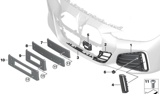 Right side grille clip for BMW G26 (OEM 51118081688). Original BMW