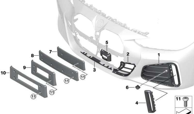 Right side grille hook for BMW G26, G26E, G26F, G26N (OEM 51118078614). Original BMW