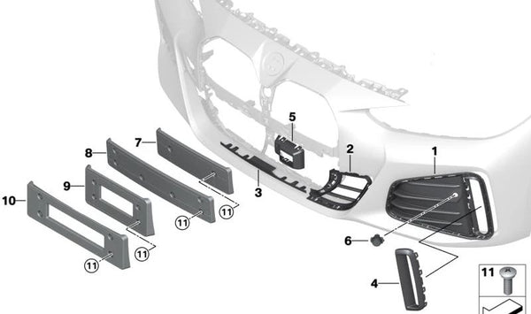 Enganche de rejilla lateral derecha para BMW G26, G26E, G26F, G26N (OEM 51118078614). Original BMW