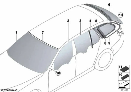 Cubierta del Cristal Lateral Columna C derecha para BMW F11, F11N (OEM 51377199992). Original BMW