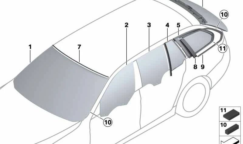 Cristal lateral trasero derecho OEM 51377392186 para BMW F11 (Serie 5 Touring). Original BMW.