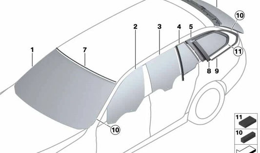 Rear right side window moulding for BMW 5 Series, F11 (OEM 51377248804). Original BMW