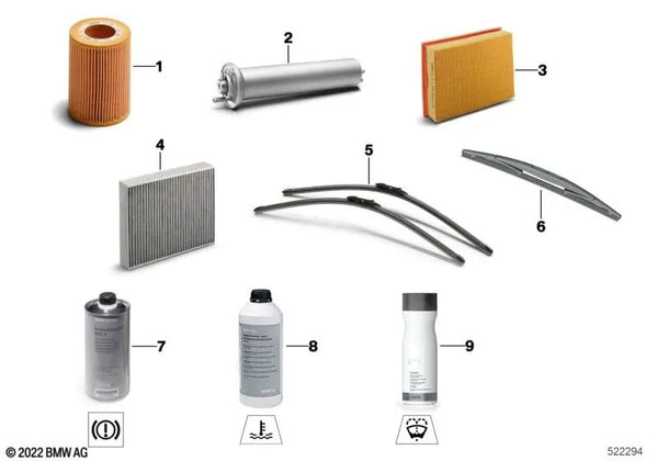 Juego de escobillas limpiaparabrisas para BMW Serie 1 F40, Serie 2 F44 (OEM 61615A25861). Original BMW.