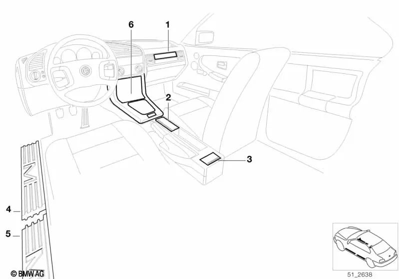 Cubierta del umbral de entrada trasero izquierdo para BMW Serie 3 E36 (OEM 51472490041). Original BMW