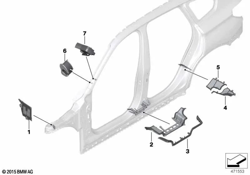 Linker äußerer Boden der B-Säule für BMW F48, F49 (OEM 41007376125). Original BMW