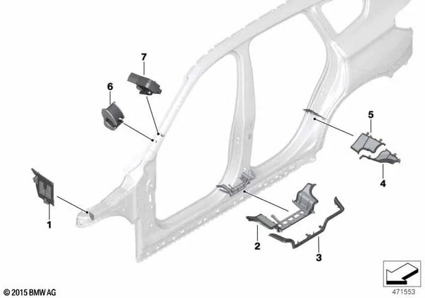 Parte inferior externa izquierda de la columna B para BMW F48, F49 (OEM 41007376125). Original BMW