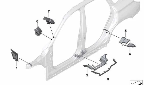 Pieza moldeada pilar A superior exterior para BMW F48, F49 (OEM 41009625600). Original BMW