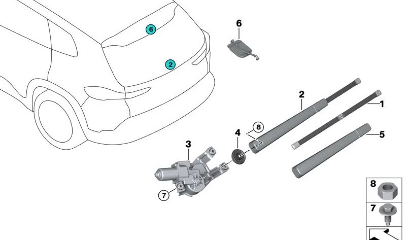 Palanca Limpiaparabrisas Trasero para BMW i I20, XM G09 (OEM 61628496832). Original BMW