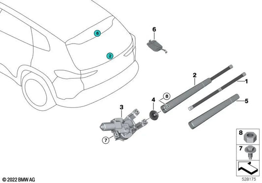 Boquilla del sistema de lavado del parabrisas trasero para BMW G09 (OEM 61687930660). Original BMW