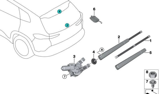 Rear Wiper Motor OEM 67637954727 for BMW U06, I20. Original BMW.