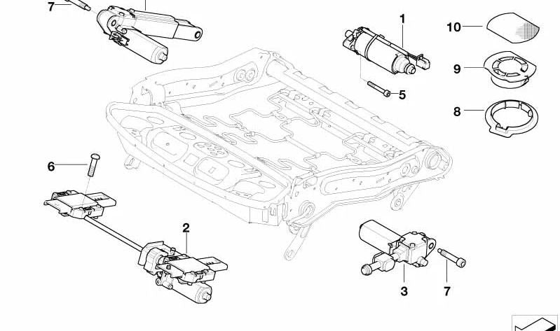 Accionamiento ajuste altura del asiento derecho para BMW E60, E61, E65, E66, E70, E71 (OEM 67317121066). Original BMW