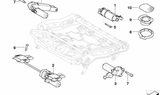 Rechter Sitzhöhenverstellantrieb für BMW E60, E61, E65, E66, E70, E71 (OEM 67317121066). Original BMW