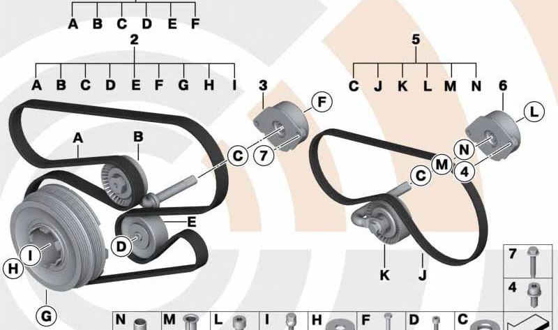 Belt tensioner for BMW 3 Series E46 (OEM 64557787371). Original BMW