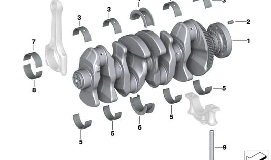 Cáscara de cojinete inferior 2 para BMW F20N, F21N, F40, F52, F70, F22, F23, G42, F30N, F31N, G20, G21, F32, G22, F33, G26, G24, G30, G60, G31, G38, G32, G11, G12, F48, X1, X2, X3, G01, G08, G45, X4, X5, G05, X6 (OEM 11219470157). Original BMW.