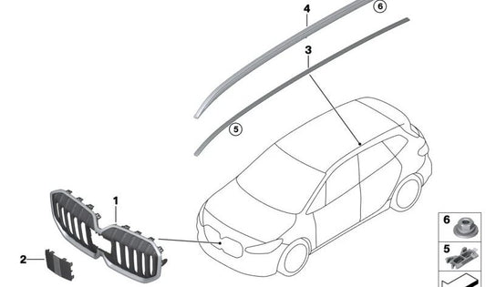 Left roof moulding for BMW 2 Series U06 (OEM 51135A1A443). Original BMW