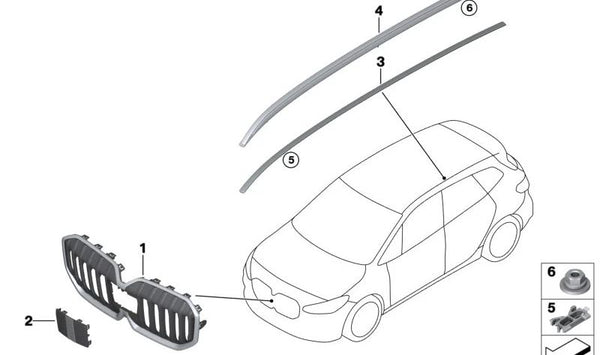 Rejilla decorativa delantera OEM 51138737189 para BMW Serie 1 (U06). Original BMW.