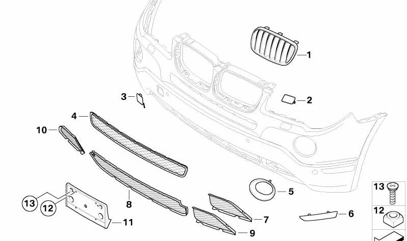 Soporte de matrícula para BMW X3 E83N (OEM 51133447124). Original BMW