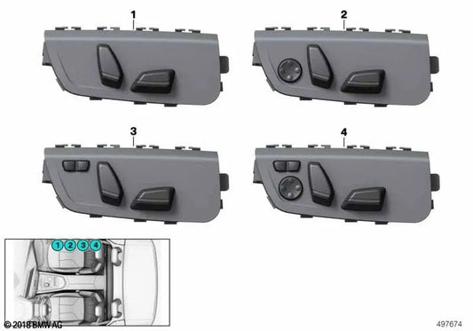 Interruptor ajuste del asiento derecho para BMW F21, F22, F23, F32, F33, F35, F82, F83, G29 (OEM 61319248090). Original BMW