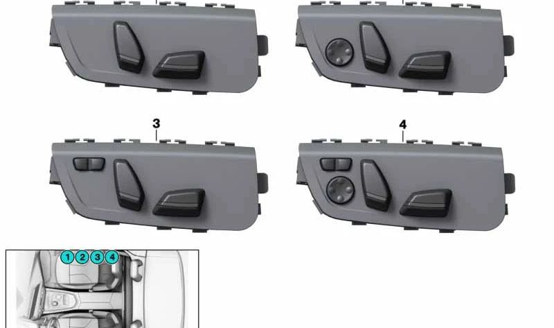 Interruptor de ajuste del asiento derecho para BMW F21, F21N, F22, F23, F35, F32, F33, G29 (OEM 61319248088). Original BMW