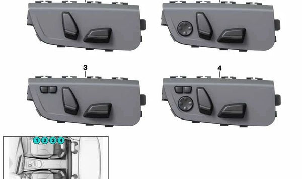 Interruptor ajuste asiento derecho OEM 61319248084 para BMW F21, F22, F23, F32, F33, G29, F66. Original BMW.