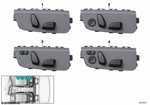 Interruptor de ajuste del asiento izquierdo para BMW F21, F40, F22, F23, F44, F32, F33, G29 (OEM 61319248087). Original BMW