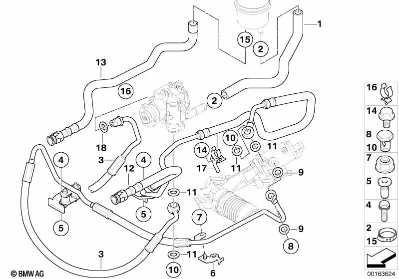 Tubo de retorno del radiador para BMW E60N, E61N Serie 5, E63N, E64N Serie 6 (OEM 32416782804). Original BMW