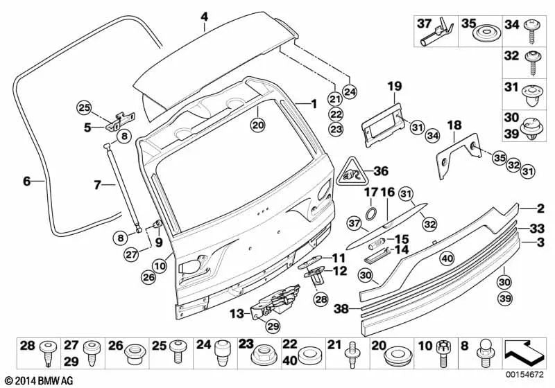 Sello de la empuñadura del portón trasero para BMW E83, E83N (OEM 51137058100). Original BMW