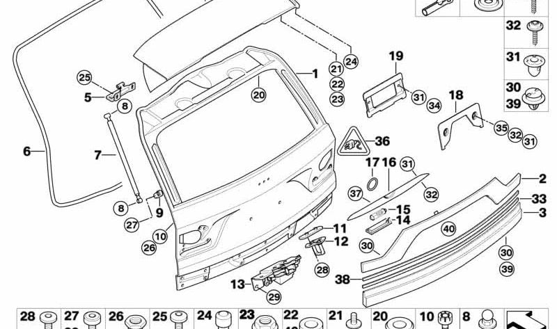 Tope de maletero OEM 51243400381 para BMW X3 (E83). Original BMW.