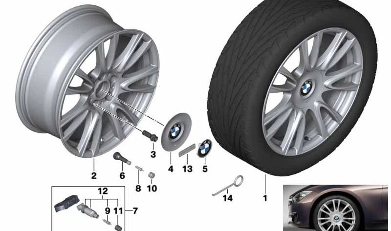 Nabenabdeckung plateada para BMW Serie 3 F30, F31, Serie 4 F32, F33, F36, Serie 6 F06, F12, F13 (OEM 36137849424). Original BMW