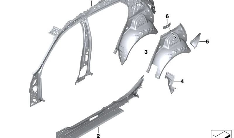 Refuerzo lateral trasero izquierdo OEM 41219498453 para BMW F40. Original BMW.