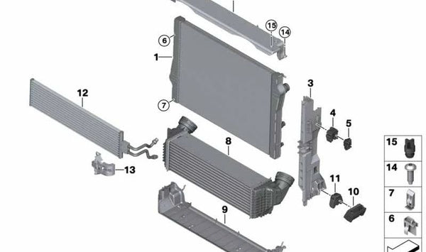 Radiador de refrigerante OEM 17117807624 para BMW F15, F16. Original BMW.