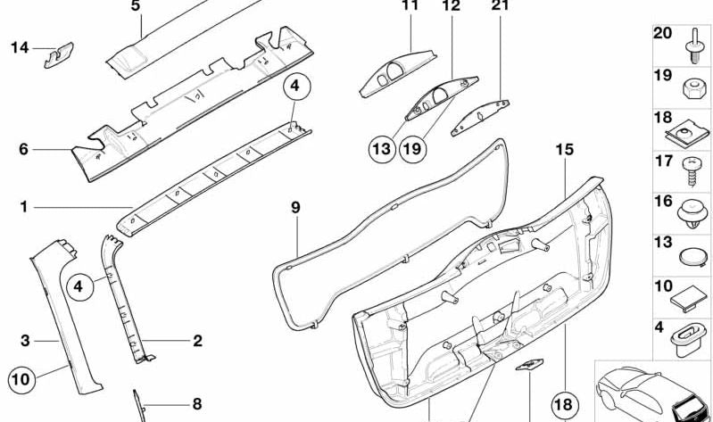 Revestimiento derecho para BMW Serie 3 E46 (OEM 51498259866). Original BMW