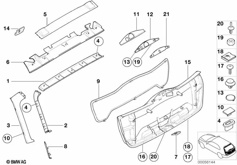 Trunk Lid Liner for BMW E46 (OEM 51498259855). Original BMW