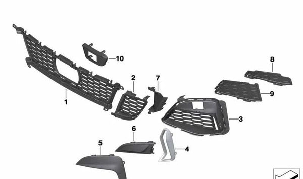 Rejilla delantera izquierda central OEM 51118075653 para BMW Serie 3 (G20, G28). Original BMW