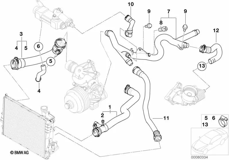 Water hose for BMW 3 Series E46 (OEM 11537787174). Original BMW.