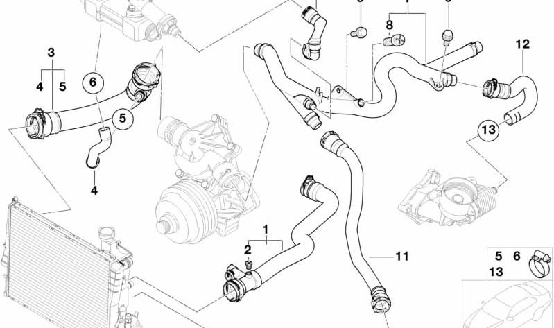 Manguera de agua OEM 11352247879 para BMW E46, E39, E38, E53. Original BMW