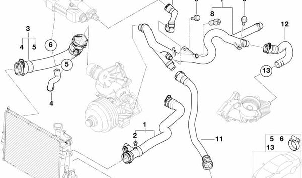 Manguera de agua OEM 11352247879 para BMW E46, E39, E38, E53. Original BMW