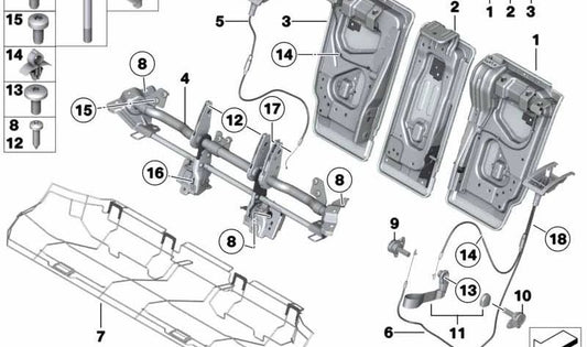 Desbloqueo del marco del respaldo izquierdo para BMW X1 E84 (OEM 52202997542). Original BMW