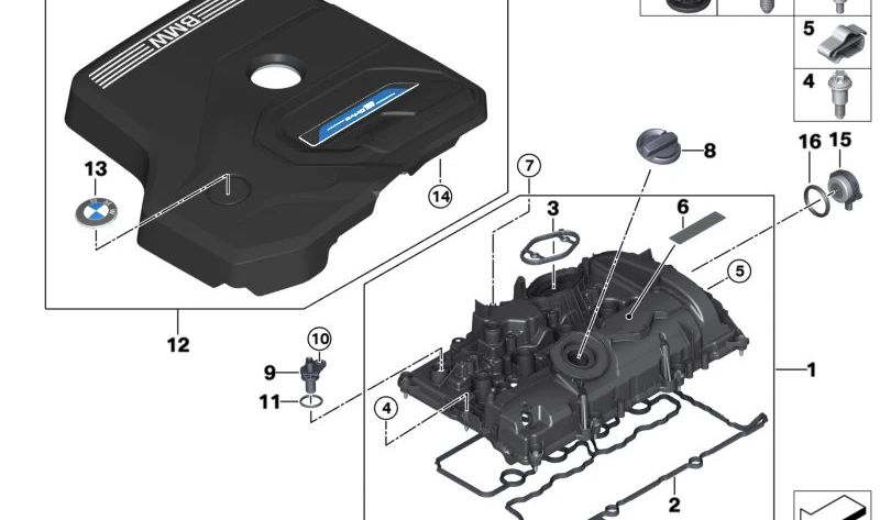 Coperchio motore OEM 11148676204 per BMW G20, G21, G30, G31, G01. BMW originale.