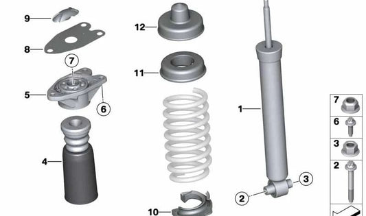 Ulteriore shock posteriore OEM 3353685730 per BMW F20, F21, F22, F23, F30, F31, G20, G21, F32, F33, F36, G29. BMW originale.