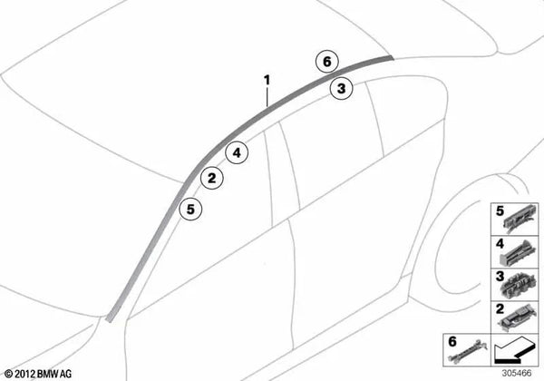 Moldura del techo izquierda para BMW Serie 5 F18, F18N (OEM 51137233895). Original BMW